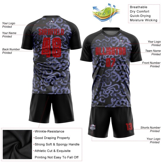 Black Soccer Red-Purple Uniform Custom Jersey Third Sublimation Black Soccer Red-Purple Uniform Custom Jersey Third Sublimation