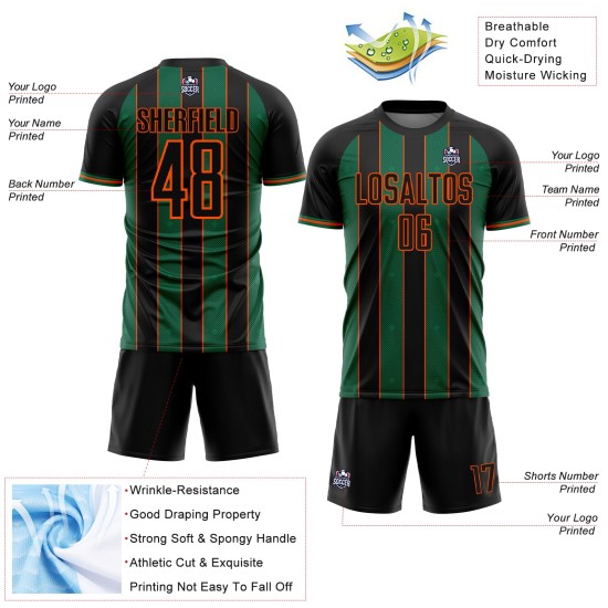 Custom Black Line Green-Orange Soccer Jersey Pinstripe Uniform Sports Kelly Sublimation Custom Black Line Green-Orange Soccer Jersey Pinstripe Uniform Sports Kelly Sublimation