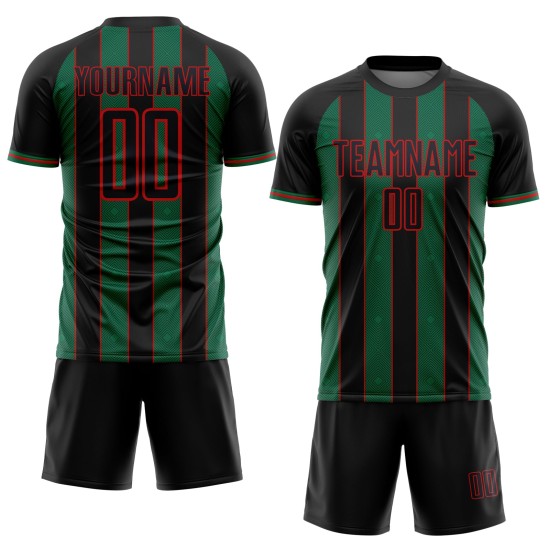 Custom Pinstripe Soccer Uniform Sublimation Kelly Jersey Sports Green-Red Line Black Custom Pinstripe Soccer Uniform Sublimation Kelly Jersey Sports Green-Red Line Black