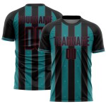 Black Custom Jersey Teal-Crimson Sports Uniform Sublimation Line Soccer Pinstripe Black Custom Jersey Teal-Crimson Sports Uniform Sublimation Line Soccer Pinstripe