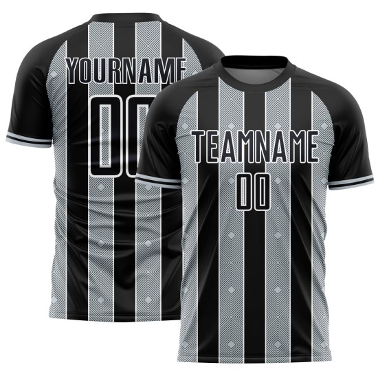 Soccer Jersey Black Pinstripe Silver-White Uniform Sports Sublimation Custom Line Soccer Jersey Black Pinstripe Silver-White Uniform Sports Sublimation Custom Line