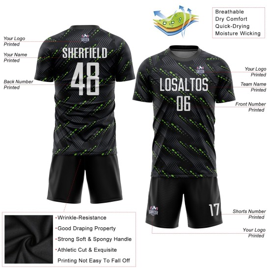 Sublimation White-Kelly Green Soccer Jersey Uniform Custom Black Sublimation White-Kelly Green Soccer Jersey Uniform Custom Black