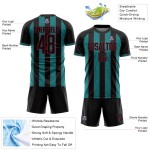 Black Custom Jersey Teal-Crimson Sports Uniform Sublimation Line Soccer Pinstripe Black Custom Jersey Teal-Crimson Sports Uniform Sublimation Line Soccer Pinstripe