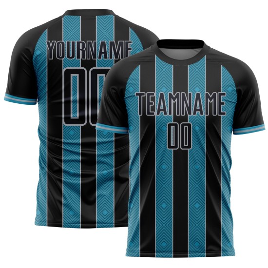 Custom Blue-Gray Line Uniform Sublimation Black Sports Soccer Pinstripe Panther Jersey Custom Blue-Gray Line Uniform Sublimation Black Sports Soccer Pinstripe Panther Jersey