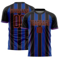 Blue-Orange Sublimation Uniform Thunder Jersey Pinstripe Sports Black Soccer Line Custom