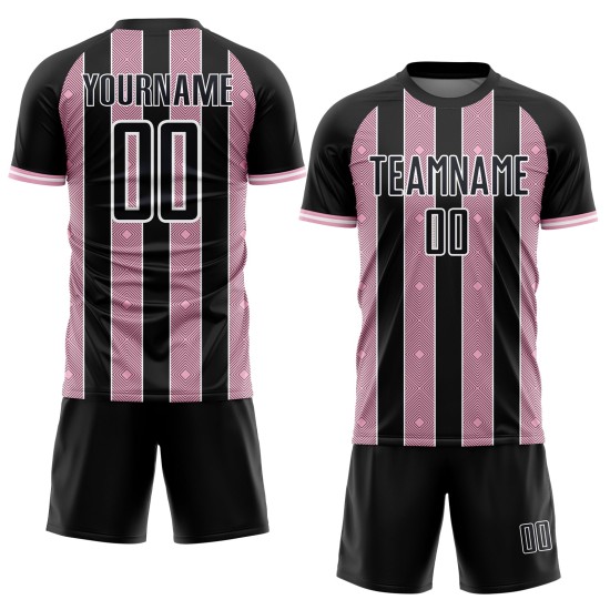 Line Sublimation Black Jersey Light Uniform Custom Pinstripe Pink-White Soccer Sports Line Sublimation Black Jersey Light Uniform Custom Pinstripe Pink-White Soccer Sports
