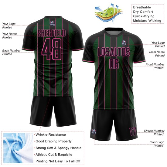 Soccer Line Black Custom Green-Pink Sports Sublimation Uniform Pinstripe Jersey Soccer Line Black Custom Green-Pink Sports Sublimation Uniform Pinstripe Jersey